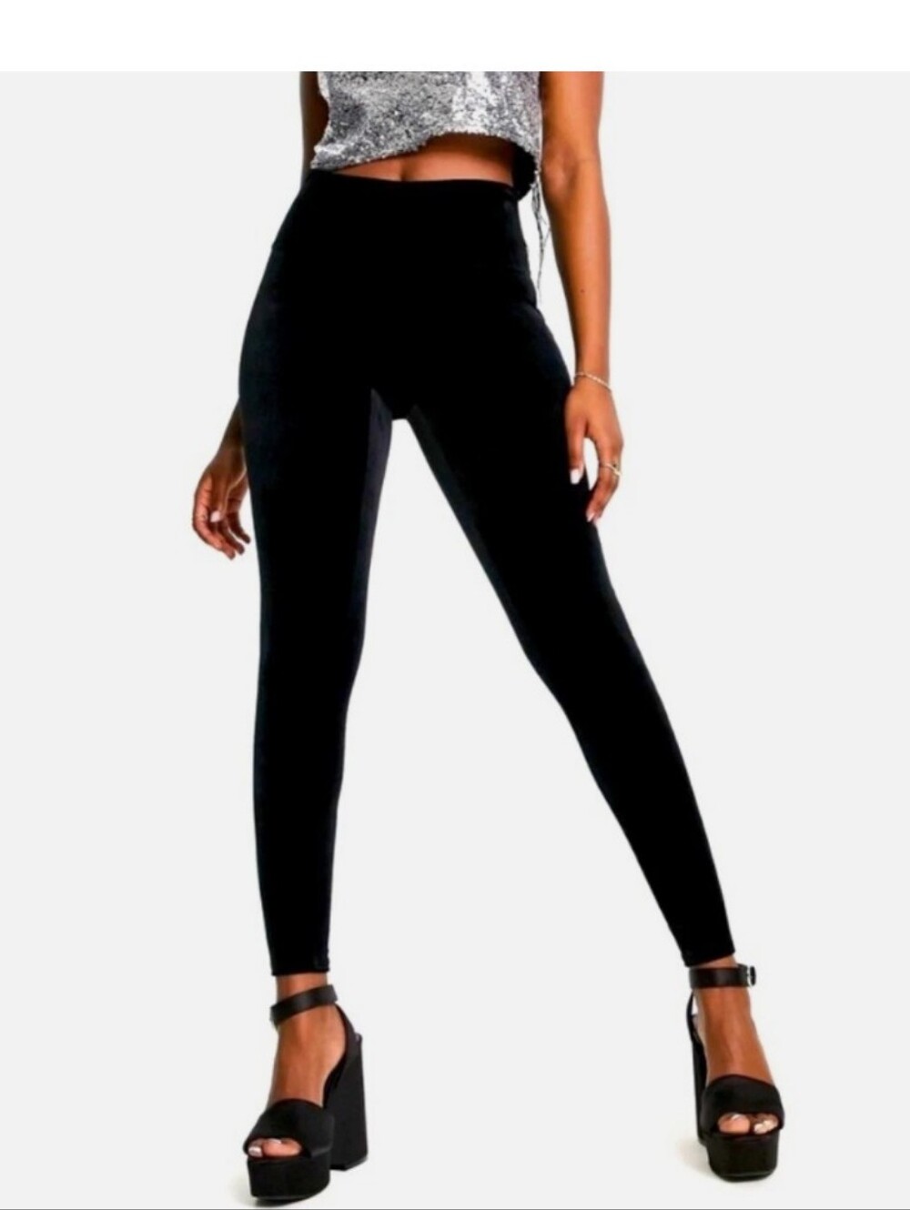 SPANX Black Velvet High Waisted Leggings - Women's Size Large